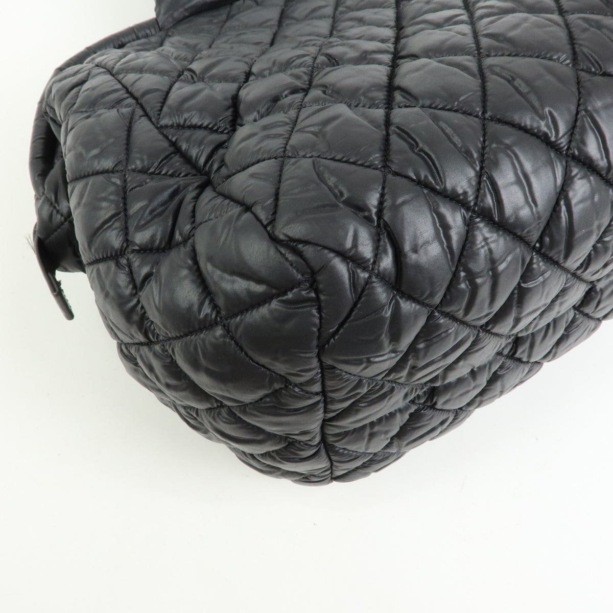 CHANEL COCO COCOON Nylon Leather Boston Bag Hand Bag Black A47205