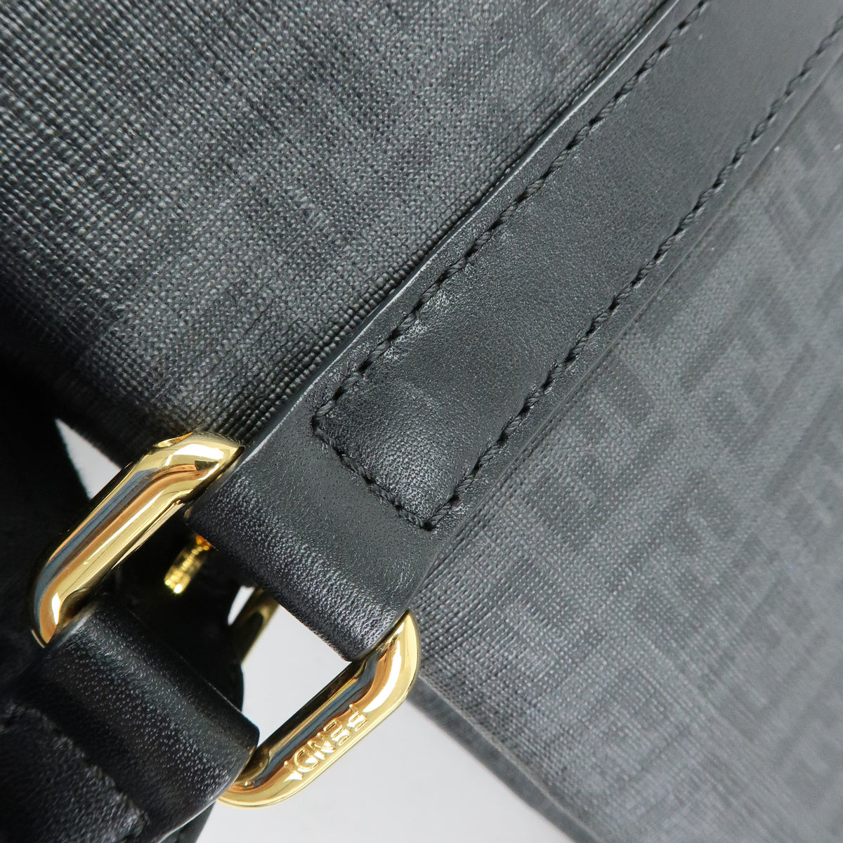 FENDI Zucchino PVC Leather Tote Bag Shoulder Bag Black 8BH215