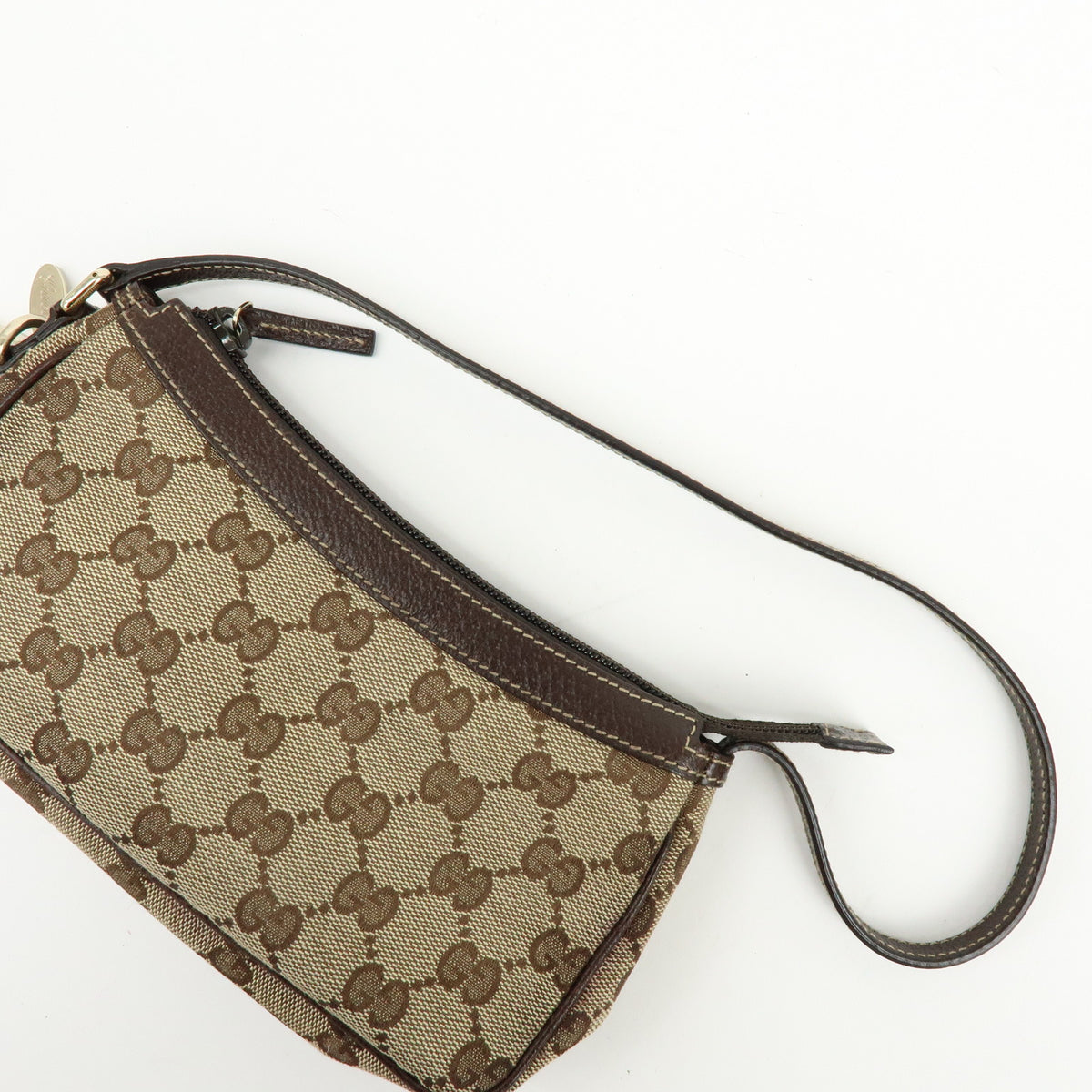 GUCCI GG Canvas Leather Hand Bag Pouch Shoulder Bag Brown Beige 154432