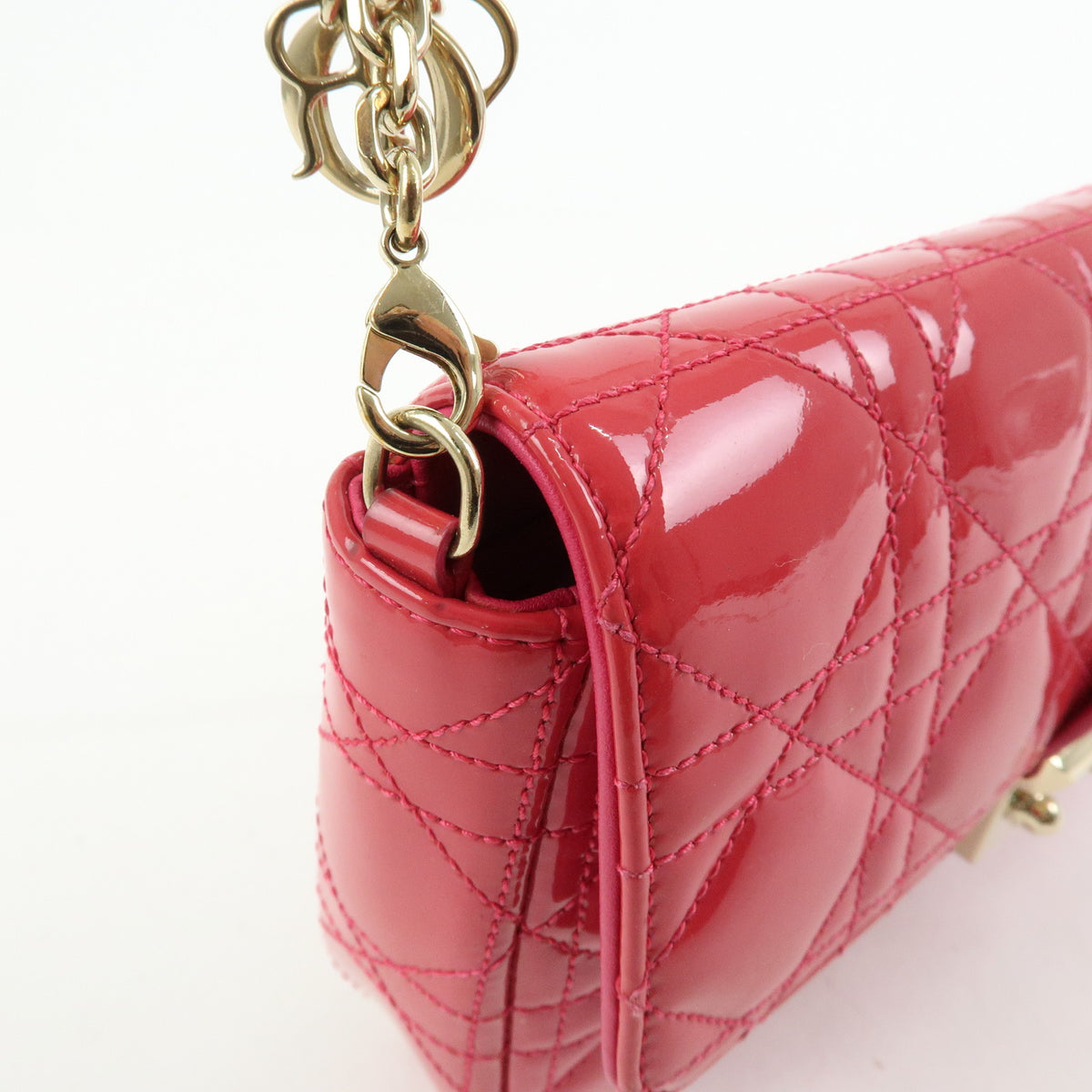 Christian Dior New Lock Cannage Patent Leather Chain Shoulder Bag Pink