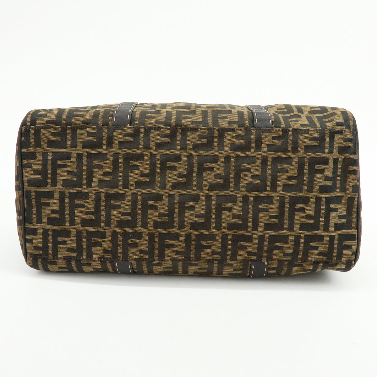 FENDI Zucca Selleria Jacquard Leather Shoulder Bag Boston Bag Brown