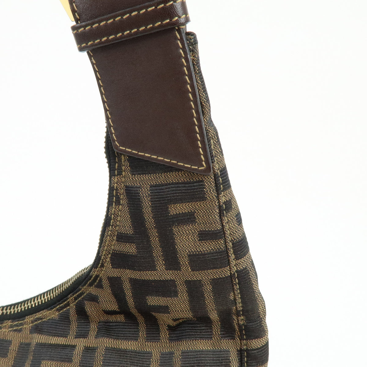 FENDI Zucca Canvas Leather Shoulder Bag Hand Bag Brown