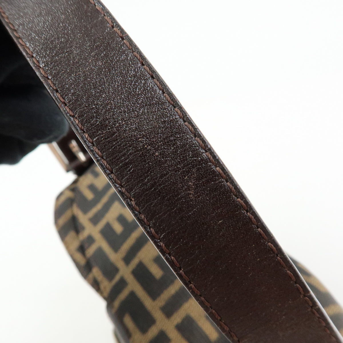 FENDI Zucca Canvas Leather Shoulder Bag Brown Black 125895