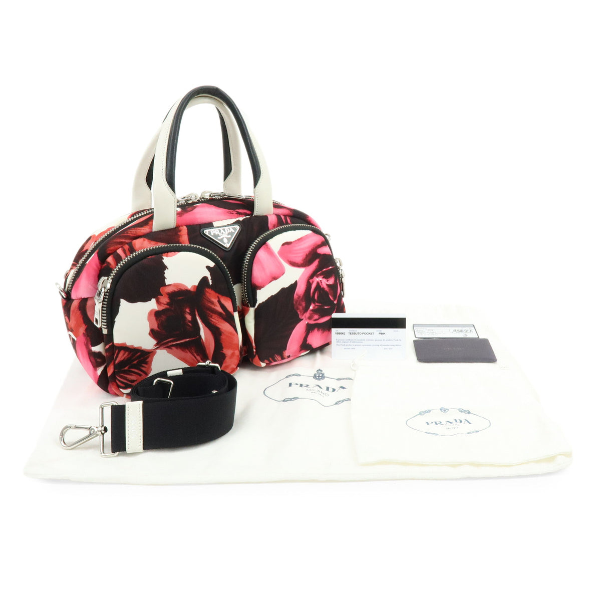 PRADA Triangle Logo Nylon Leather 2Way Bag Hand Bag White Pink 1BB062