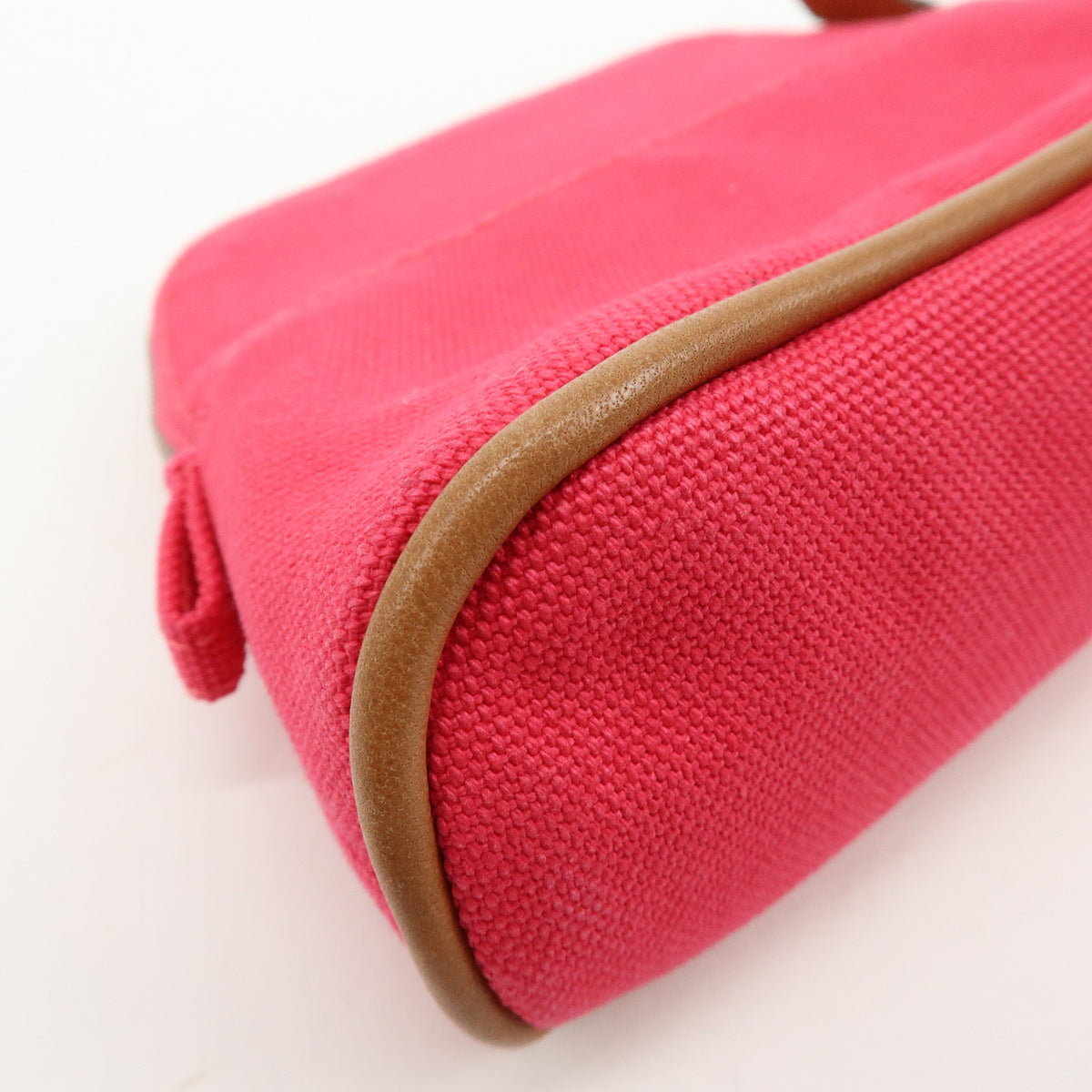 HERMES Cotton Canvas Leather Mini Bolide Pouch Pink Beige