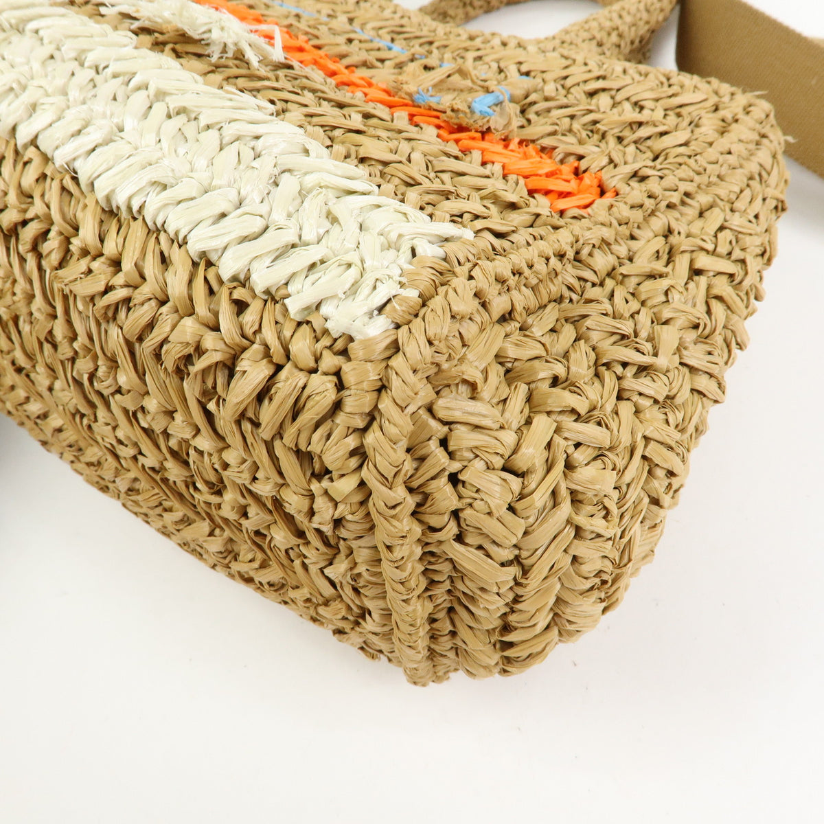 PRADA Canapa Triangle Logo Tricot Raffia 2Way Bag Camel Orange 1BG153