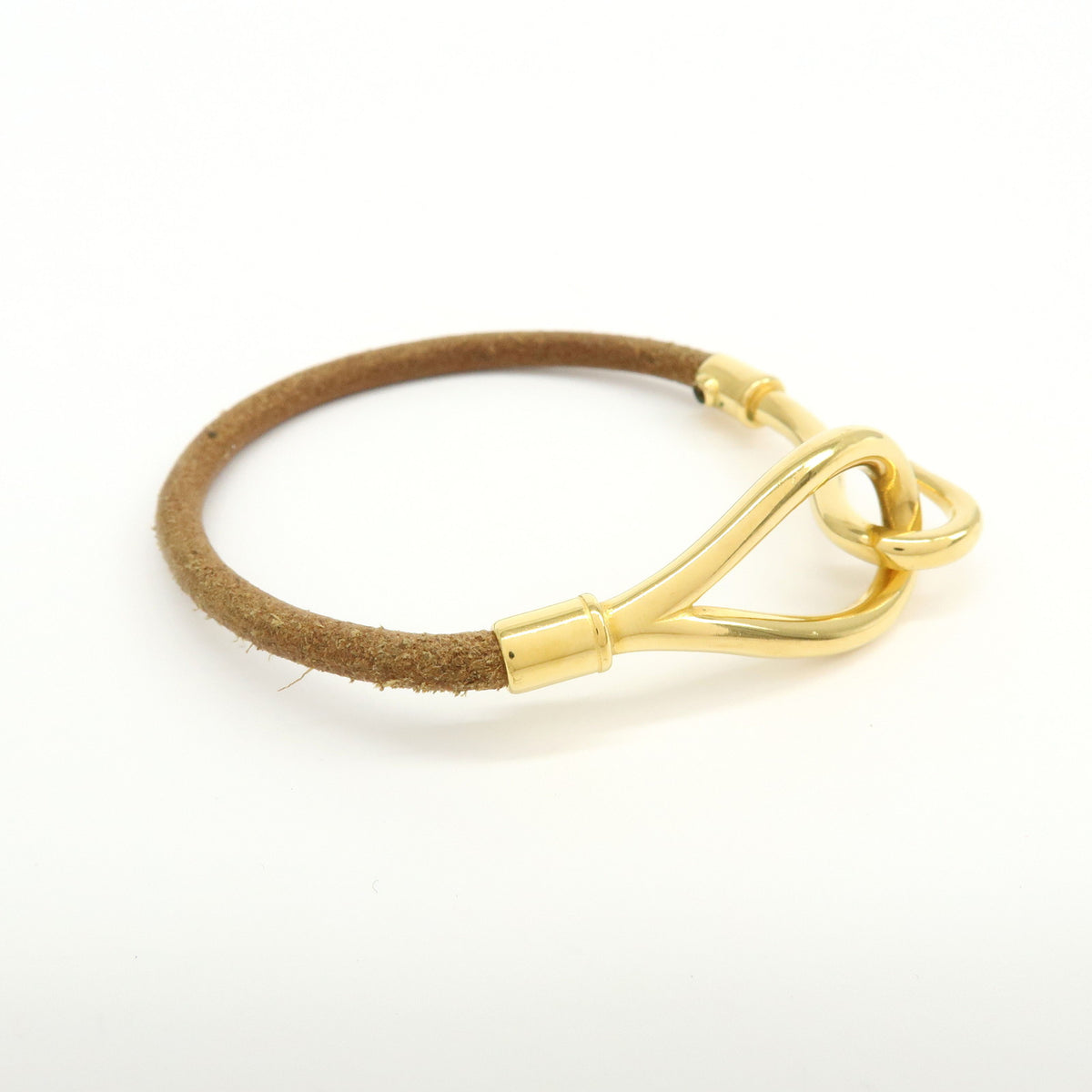 HERMES Jumbo Choker Leather Bracelet Brown Gold