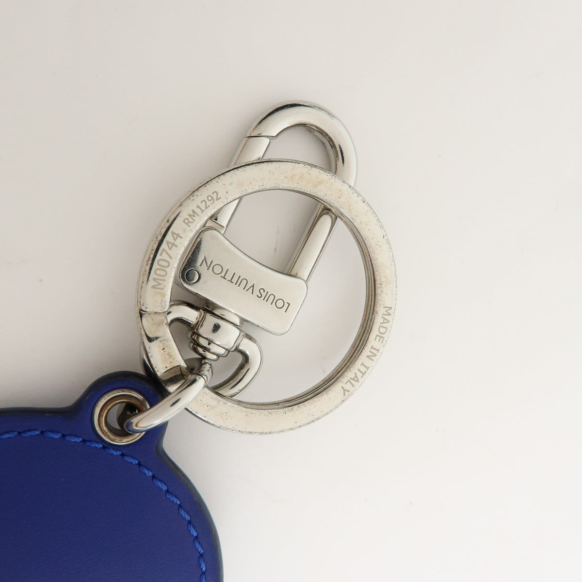 Louis Vuitton Porte Cles Padded Circle Leather Key Chain Blue M00744