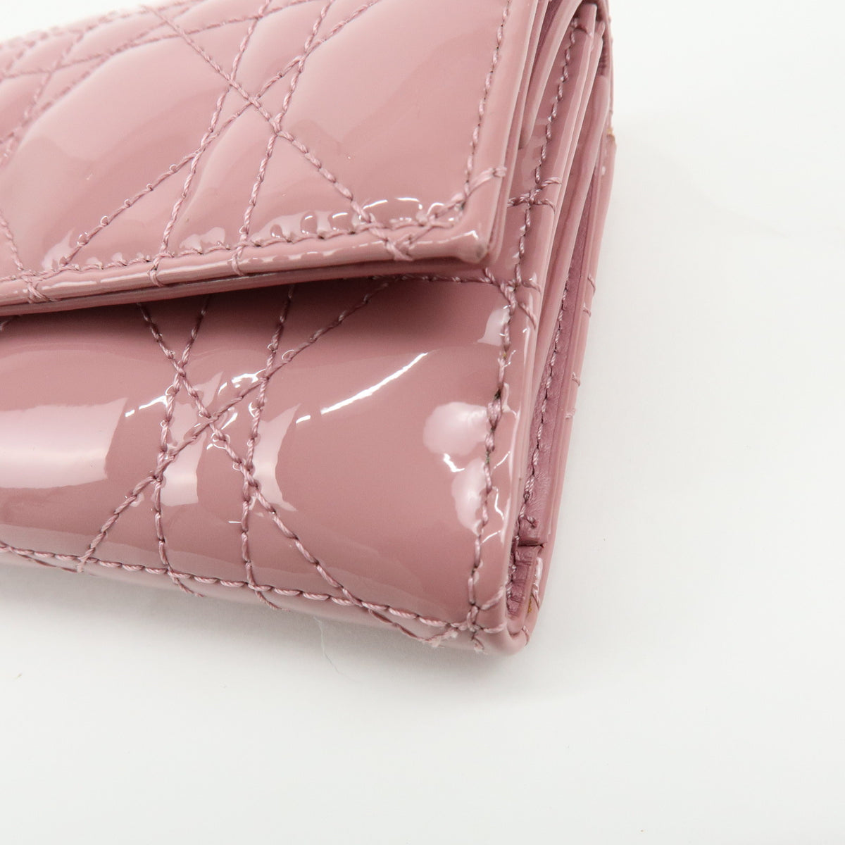 Christian Dior Cannage Lady Dior Patent Leather Compact Wallet Pink