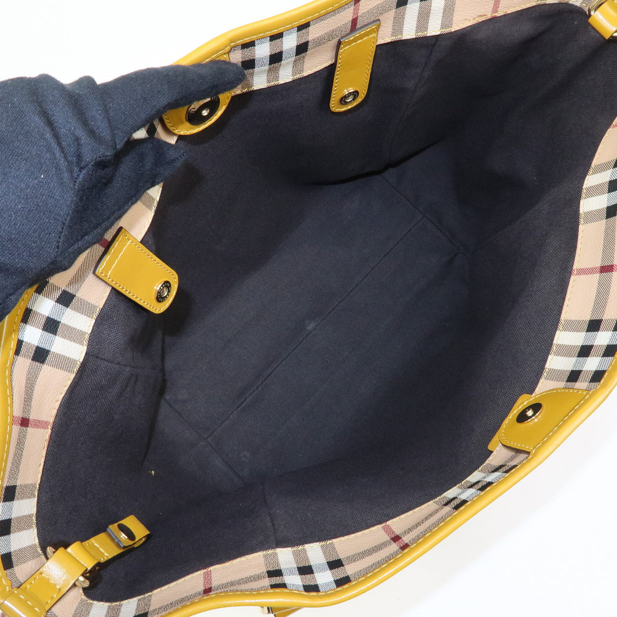 BURBERRY Haymarket Check PVC Leather Tote Bag Beige Mustard Yellow
