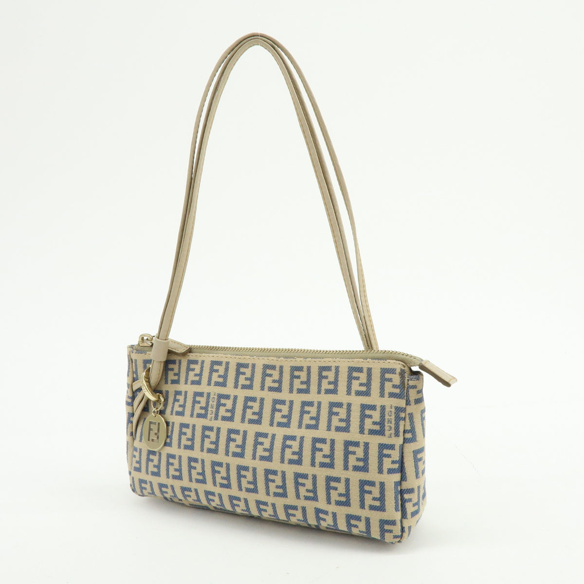FENDI Zucchino Canvas Leather Mini Hand Bag Pouch Beige 8BR513