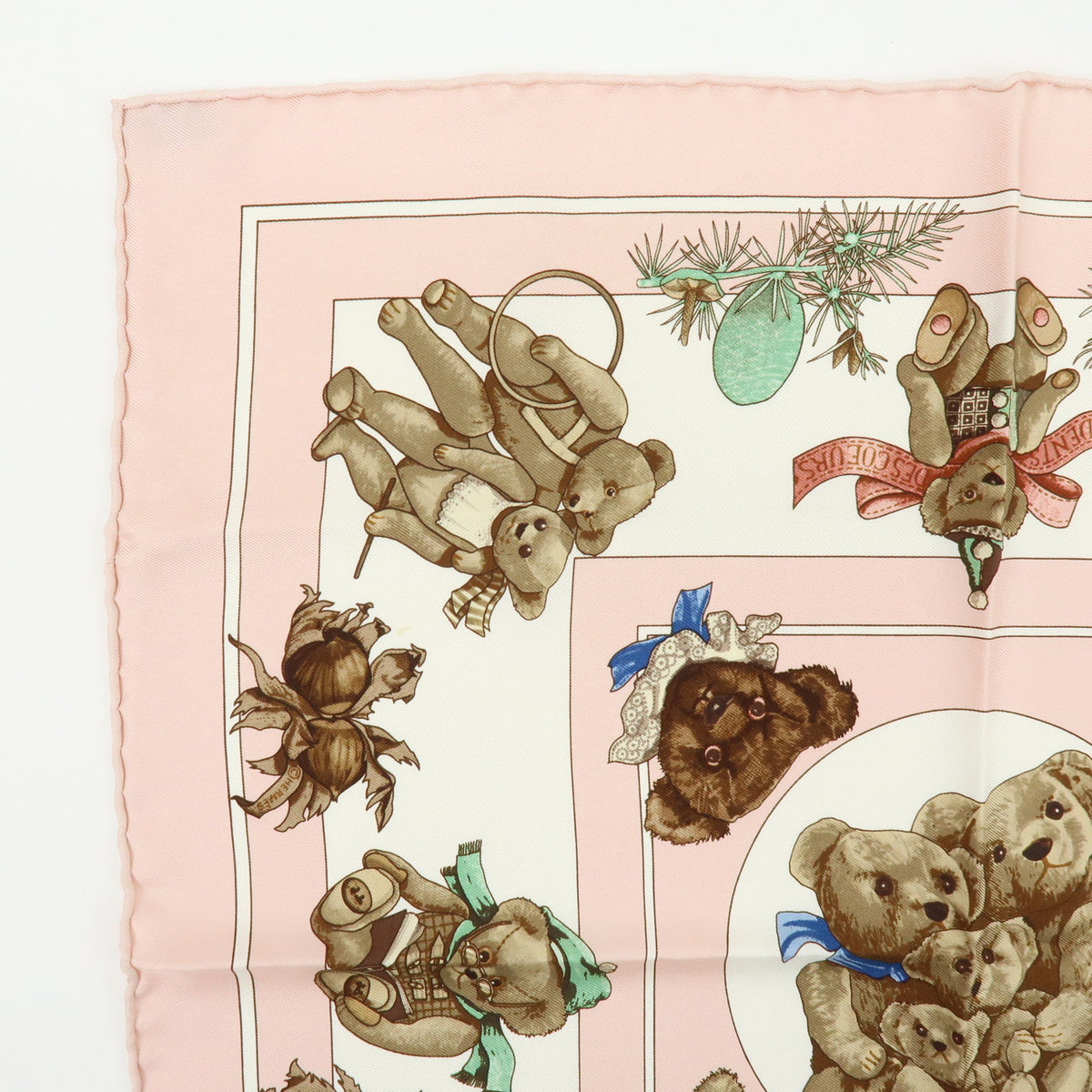HERMES Carre 45 Lot of 2 Silk 100% Scarf Light Pink Light Green Brown
