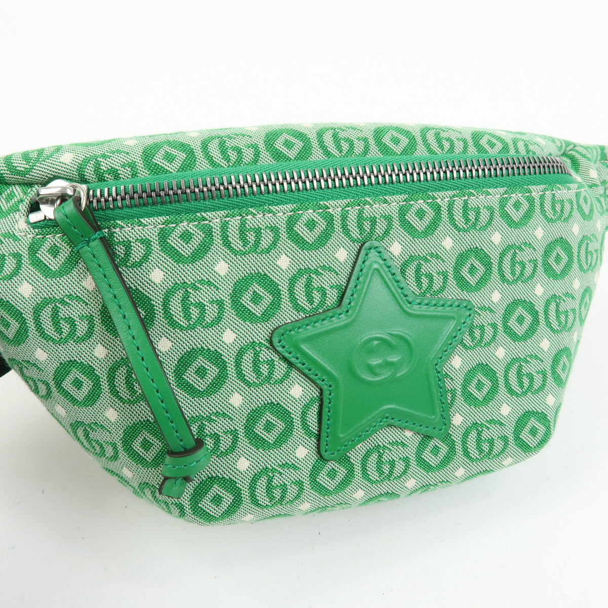 GUCCI Children's Canvas Leather Body Bag Waist Bag Green 502095