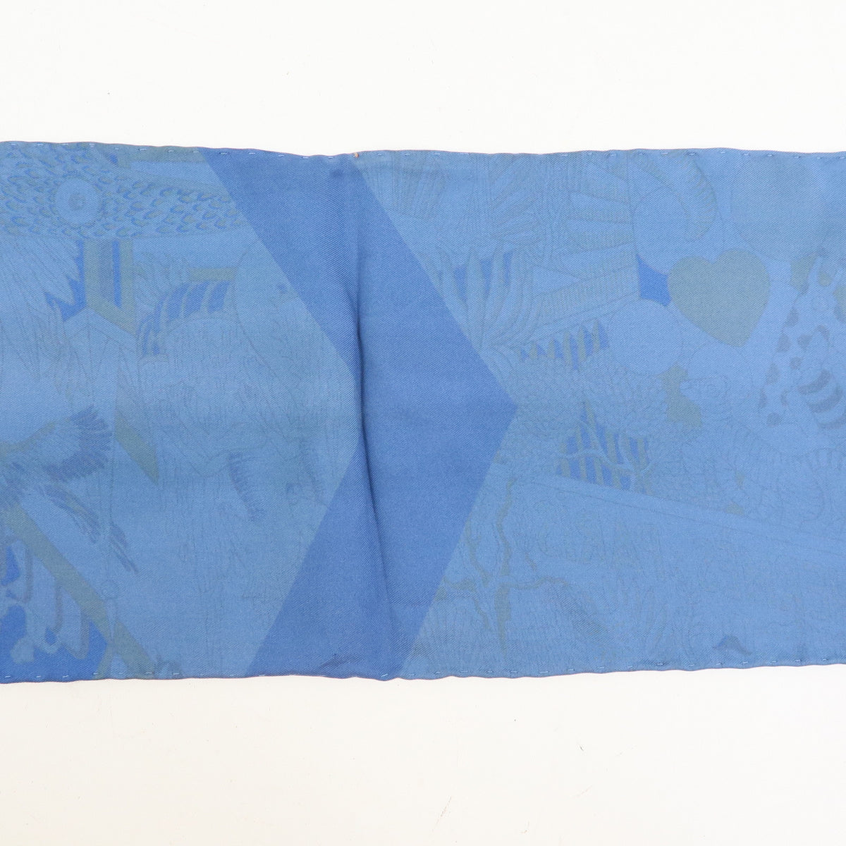 HERMES Maxi Twilly Silk 100% Scarf ANIMAPOLIS Blue Beige Black