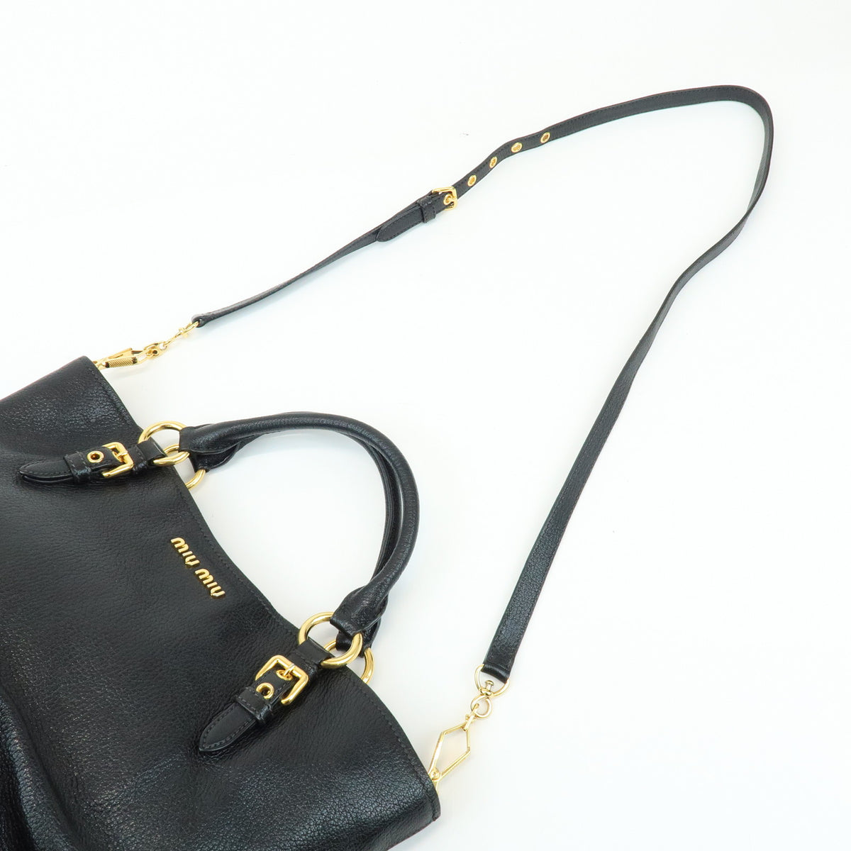 MIU MIU Madras Leather 2Way Shoulder Bag Hand Bag Black RN0886