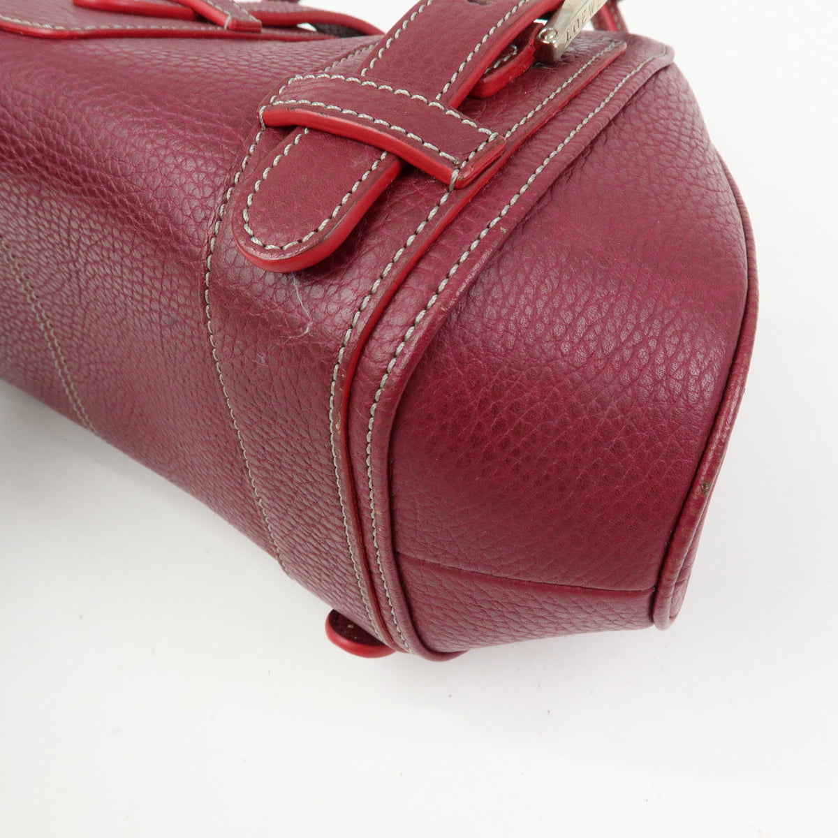 LOEWE Senda Leather Boston Bag Hand Bag Buckle Design Bordeaux