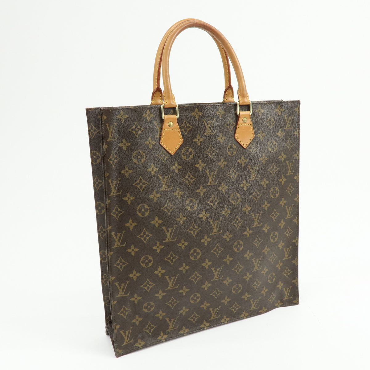 Louis Vuitton Monogram Sac Plat Leather Tote Bag Hand Bag Brown M51140