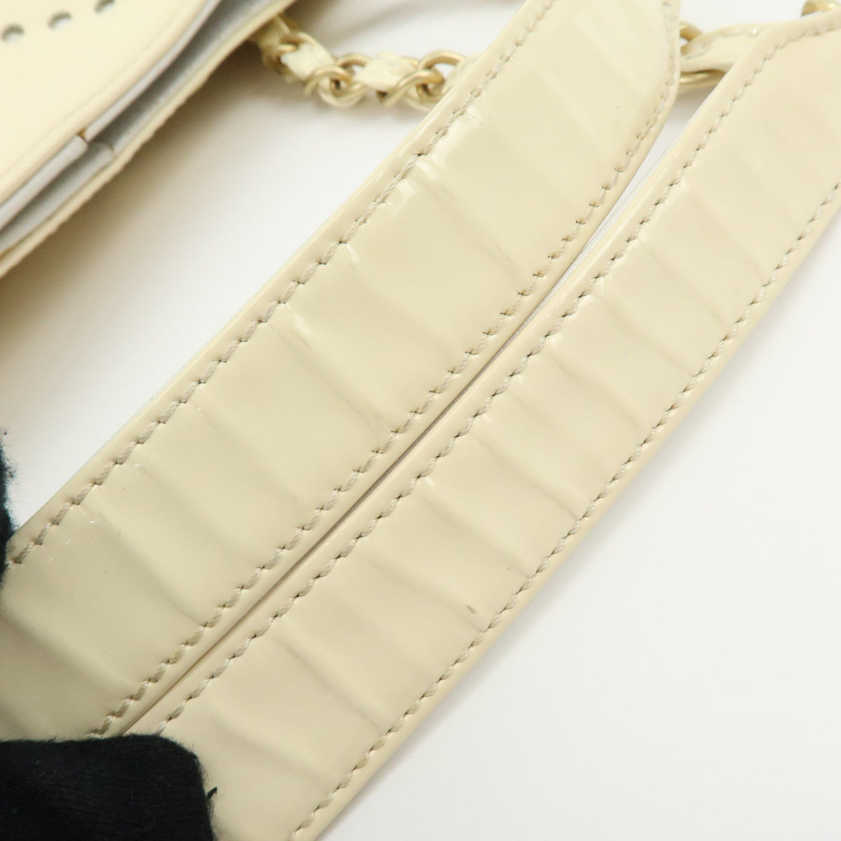 CHANEL COCO Mark Perforated Patent Leather Chain Shoulder Bag Ivory