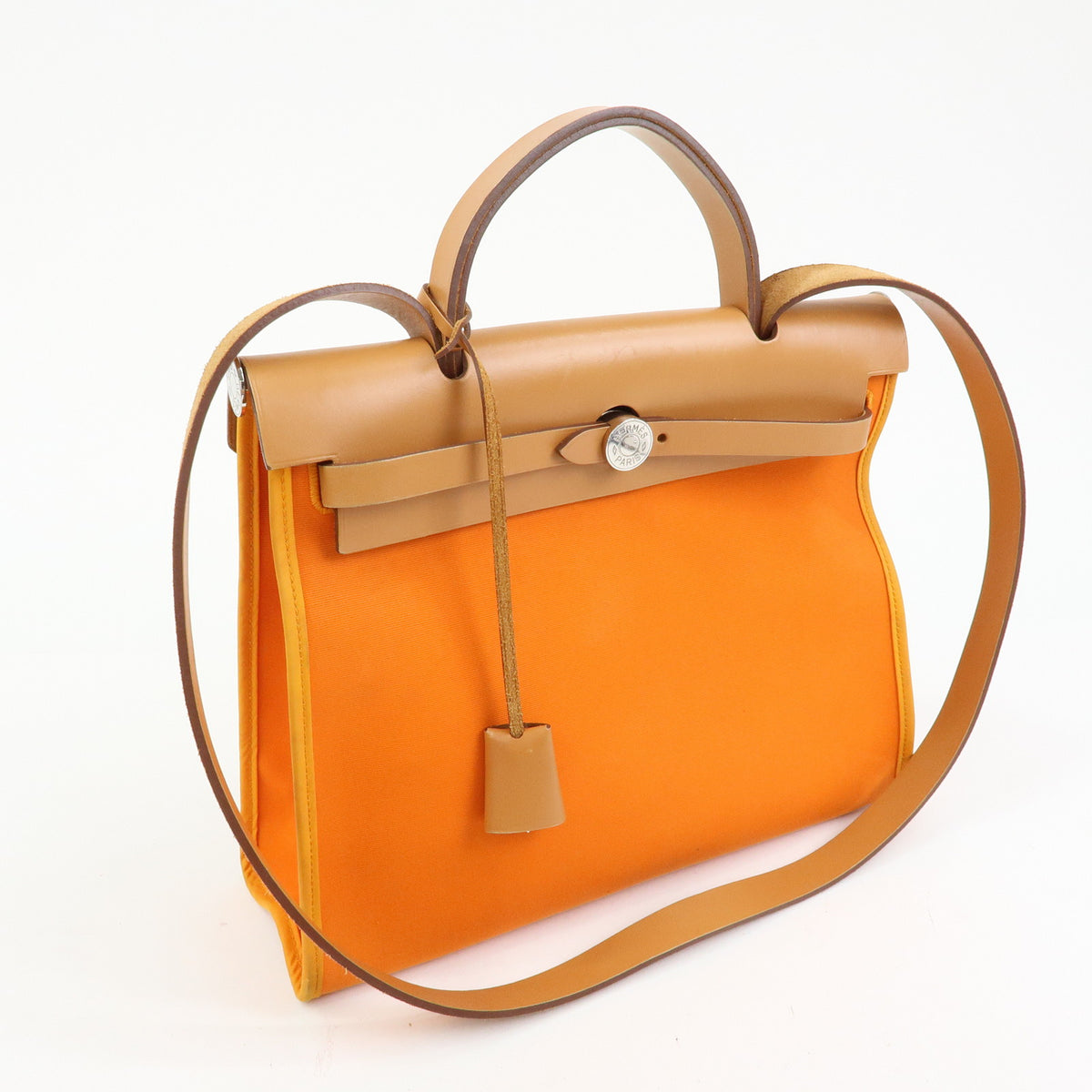 HERMES Herline Toile Officier Leather 2Way Hand Shoulder Bag □T Stamped