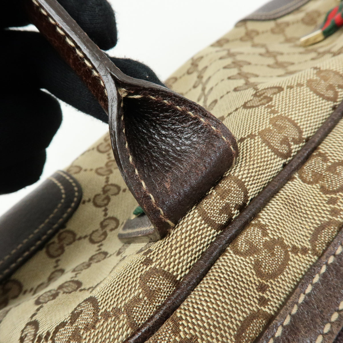 GUCCI Princy Sherry GG Canvas Leather Boston Bag Beige Brown 161720