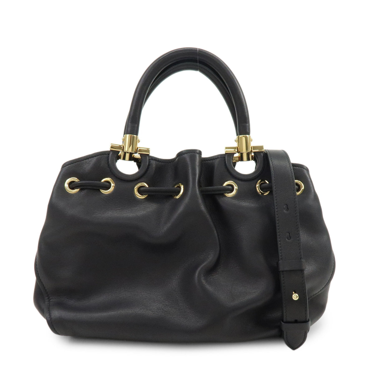 Ferragamo Sonia Leather 2Way Bag Hand Bag Shoulder Bag Black