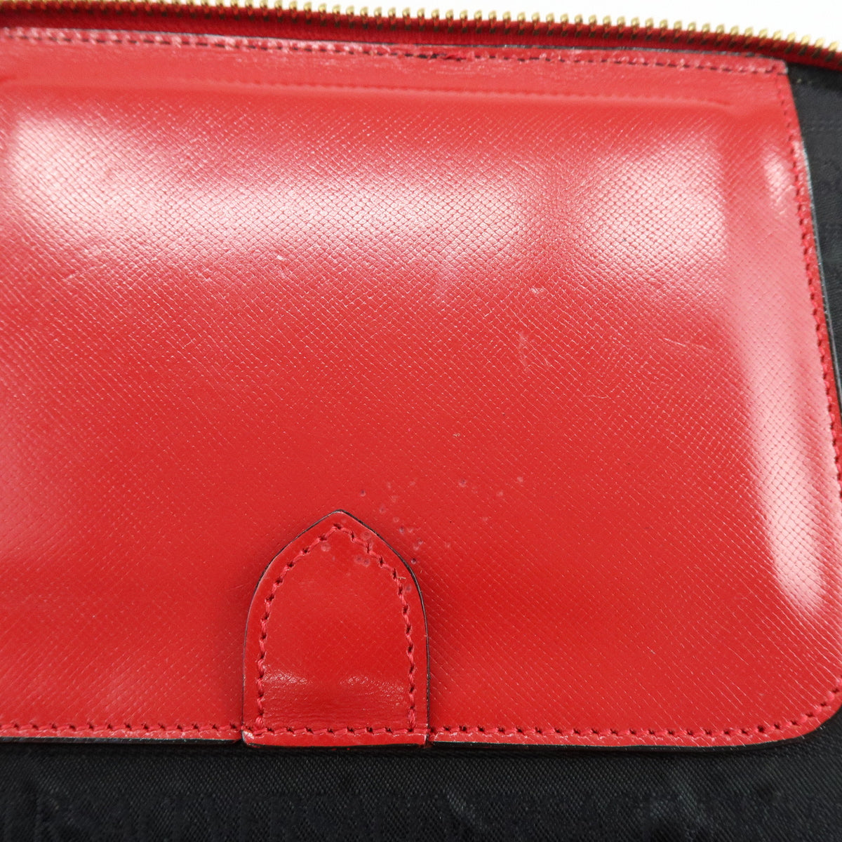GIANNI VERSACE Leather Hand Bag Vanity Case Sunburst Charm Red