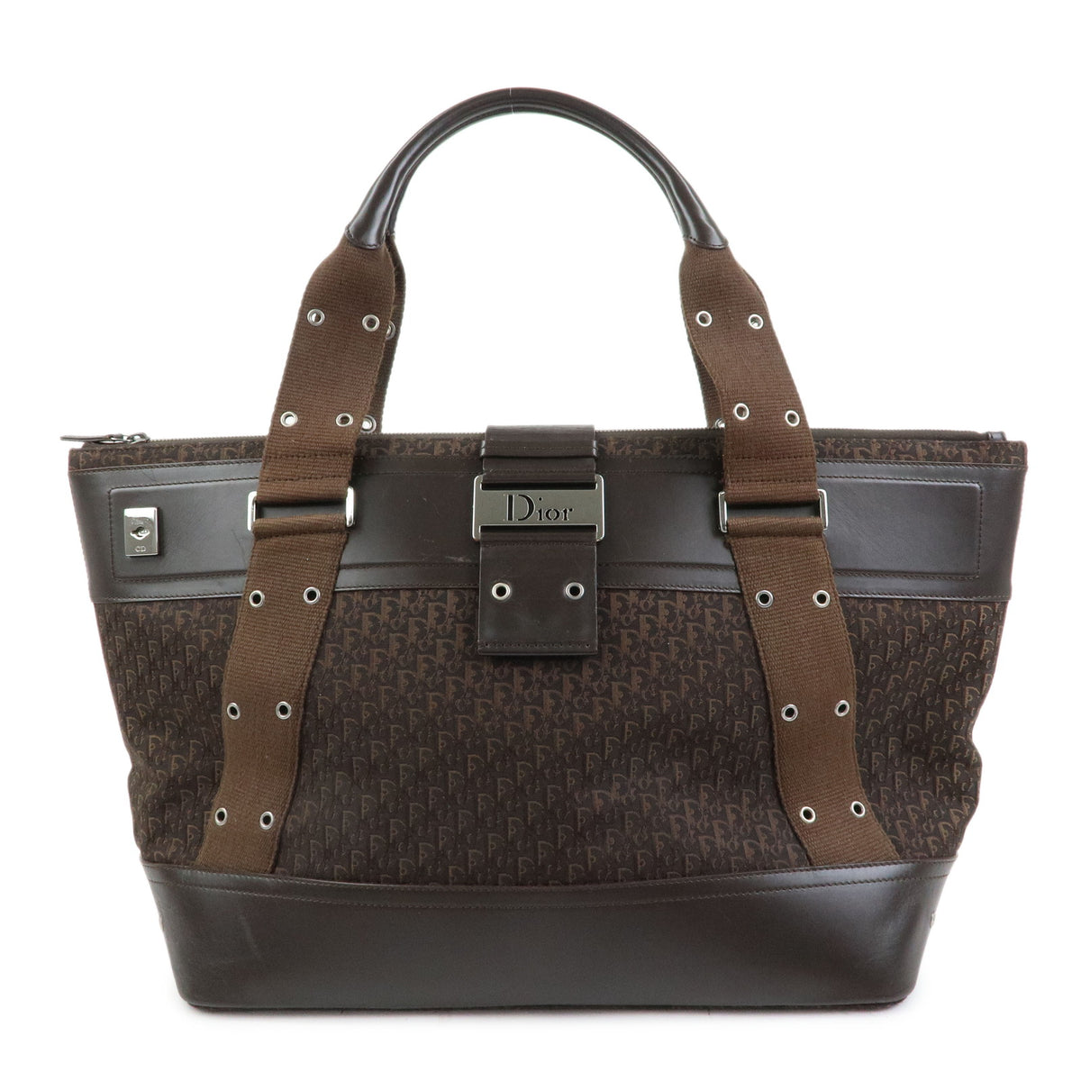 Christian Dior Trotter Street Chic Canvas Leather Hand Bag Brown