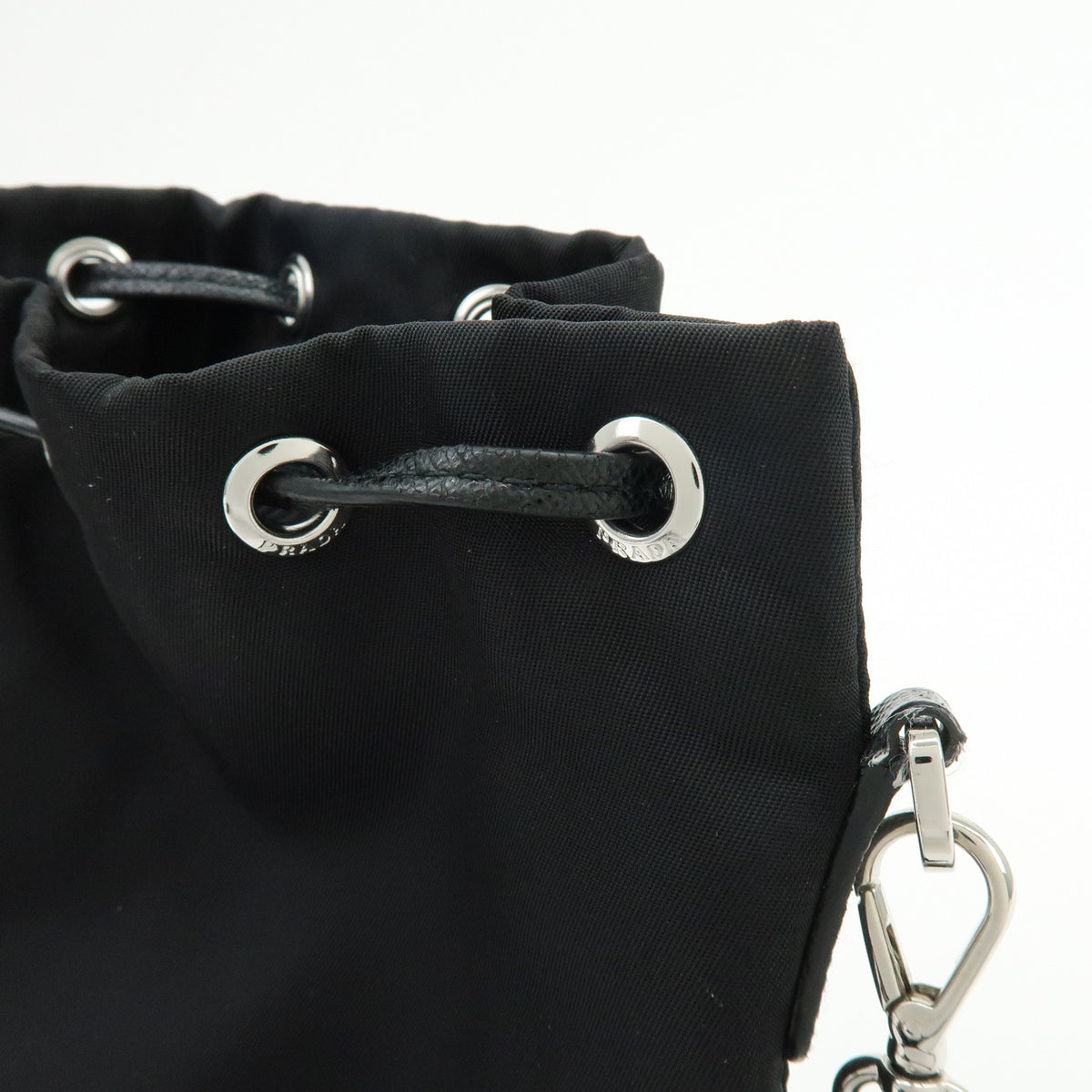 PRADA Triangle Logo Nylon Saffiano Leather Pouch Hand Bag Black 1NS369