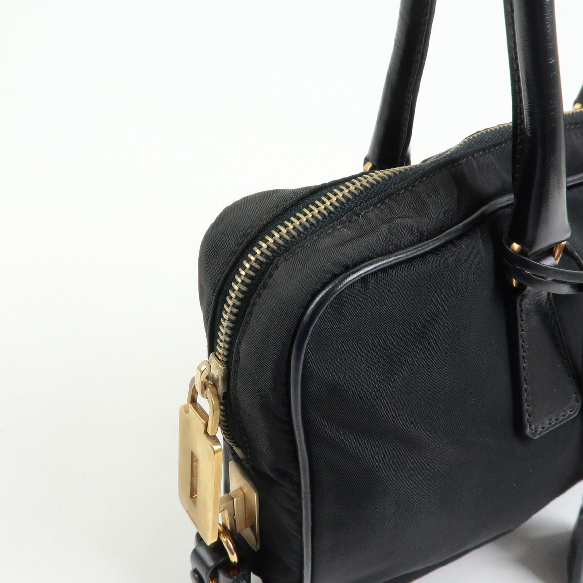 PRADA Triangle Log Nylon Leather Shoulder Bag Hand Bag Black