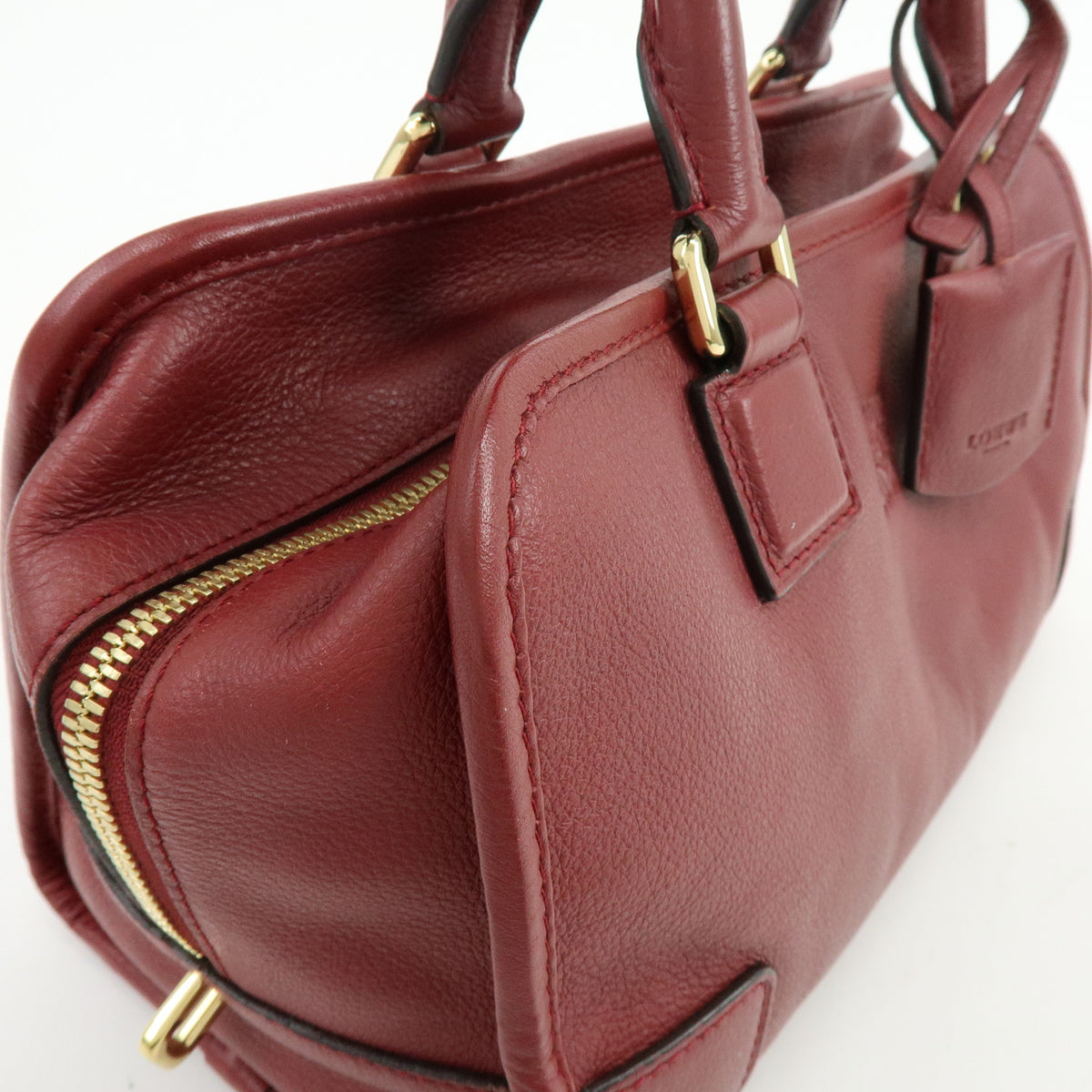 LOEWE Anagram Amazona 28 Leather Hand Bag Boston Bag Wine Red