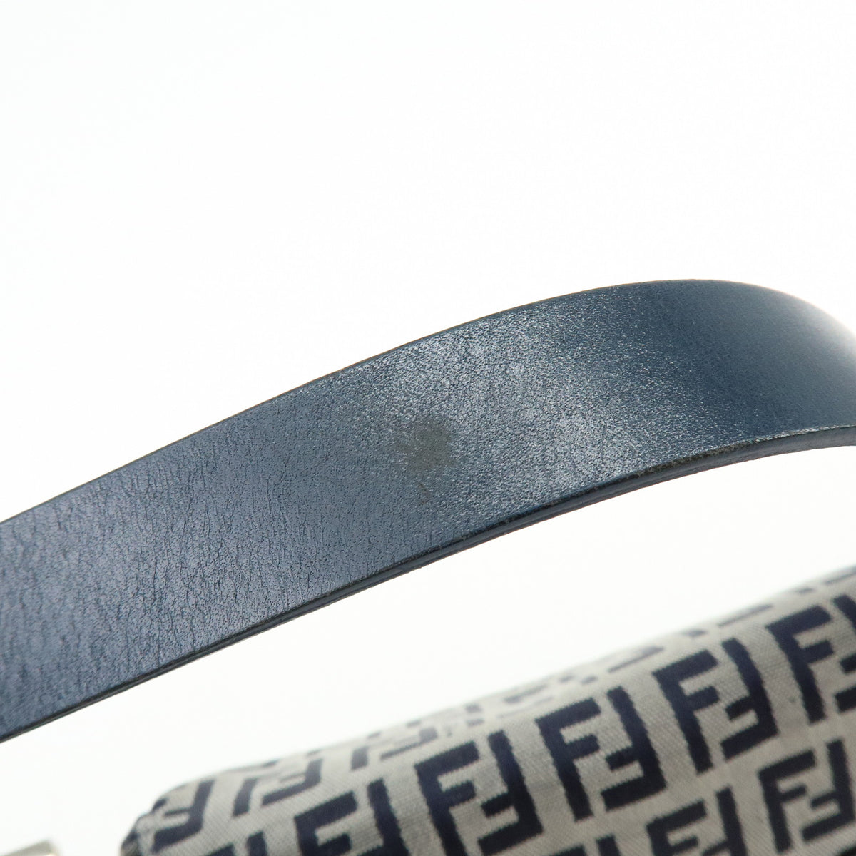 FENDI Mamma Baguette Zucchino Canvas Leather Shoulder Bag Navy 26424