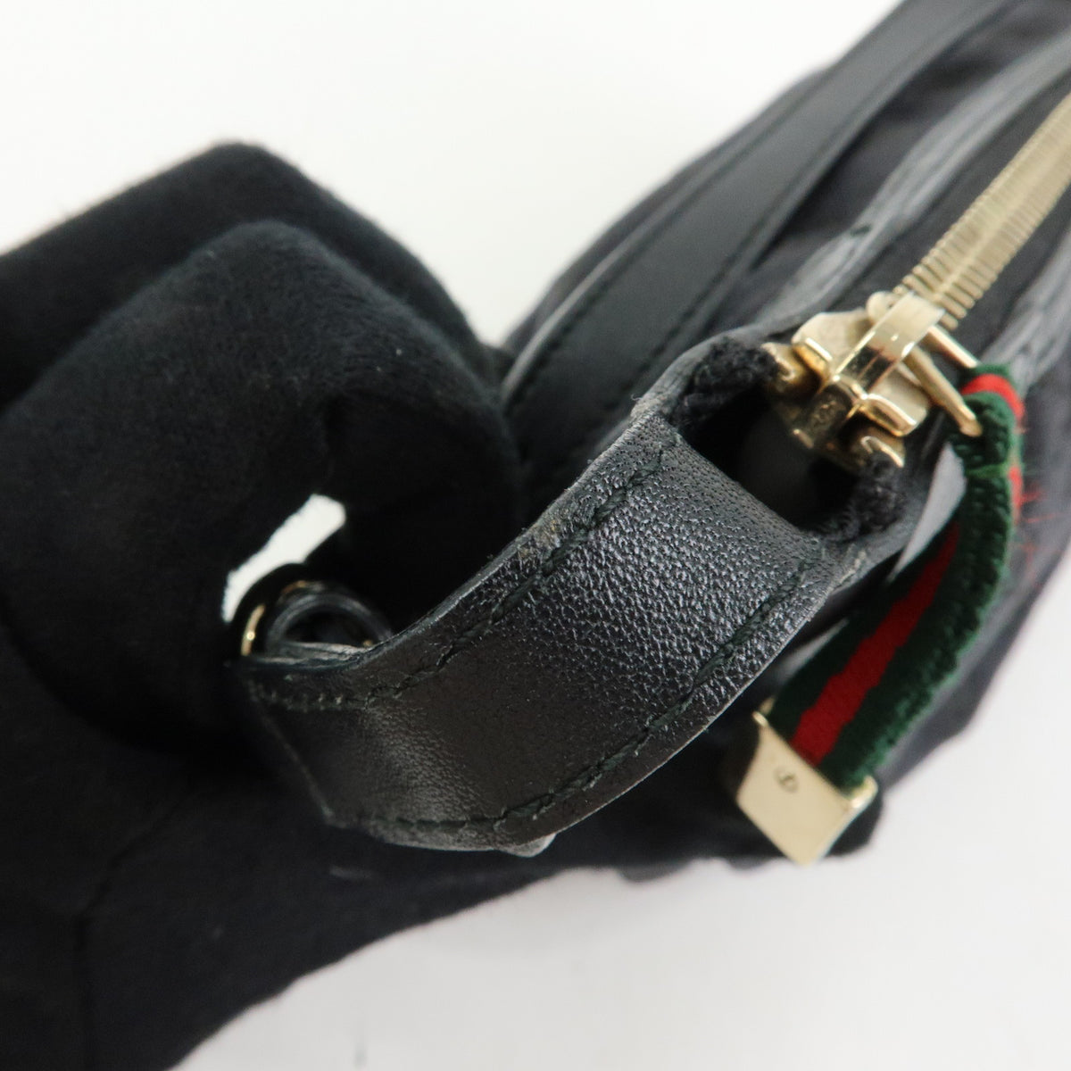 GUCCI Sherry GG Canvas Leather Accessory Pouch Hand Bag Black 224093