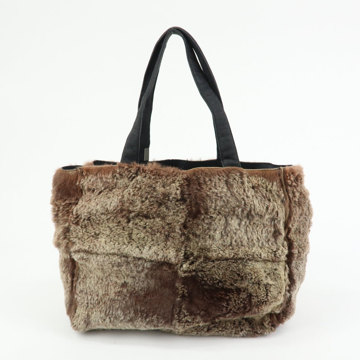 CHANEL COCO Mark Lapin Suede Fur Hand Bag Tote Bag Brown