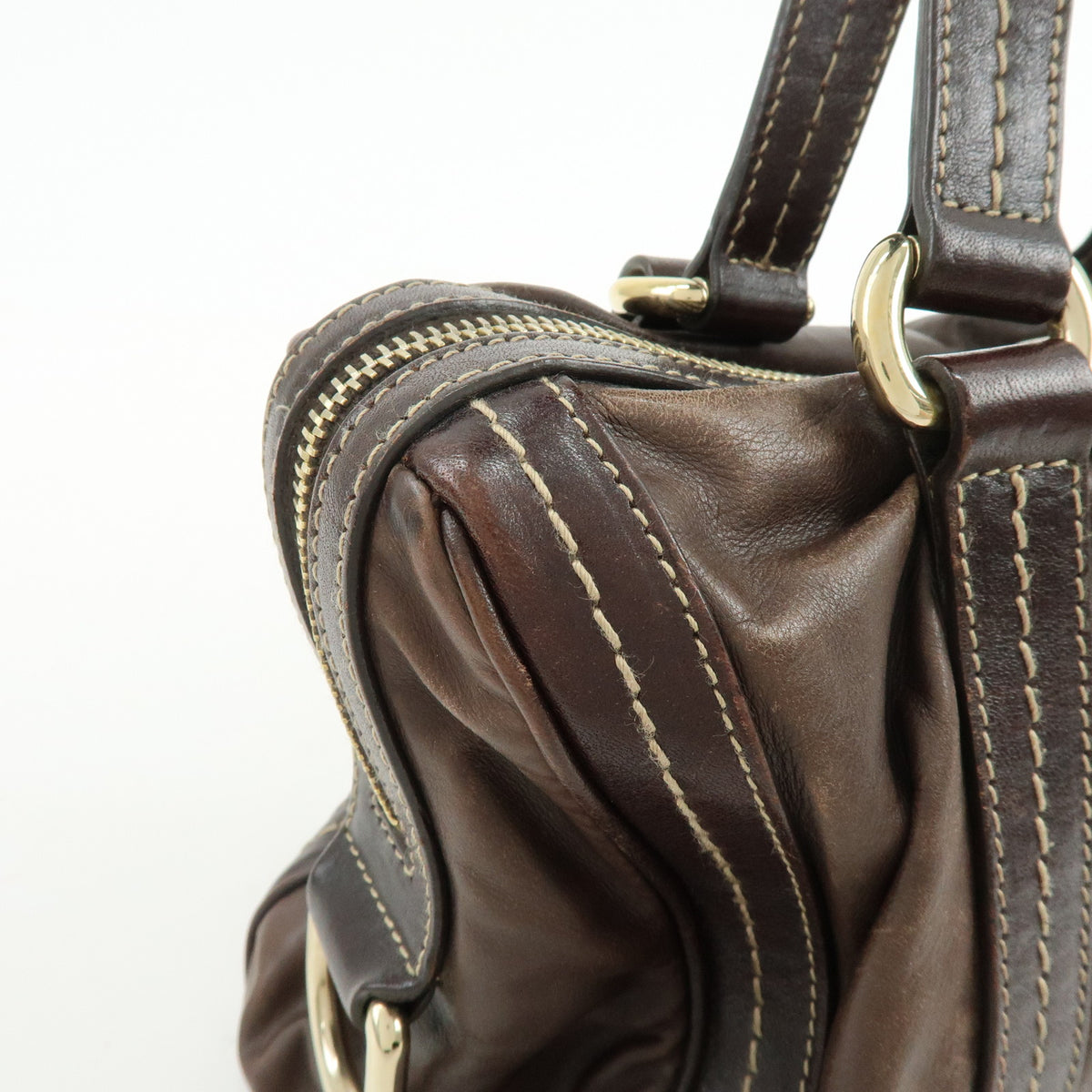GUCCI Duchessa Leather Mini Boston Bag Hand Bag Dark Brown 181487