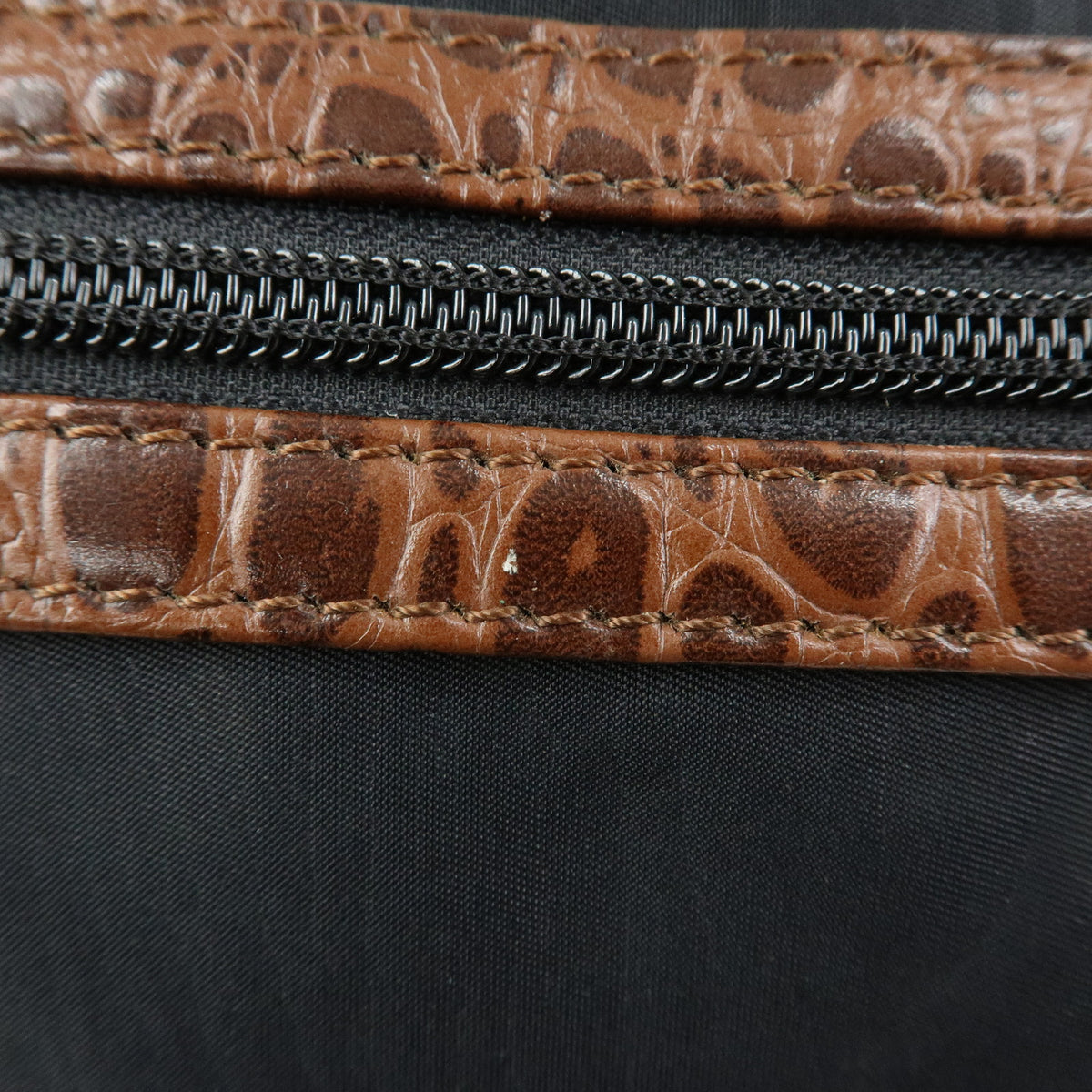 BALENCIAGA Nylon Embossed Leather Boston Bag Black Brown
