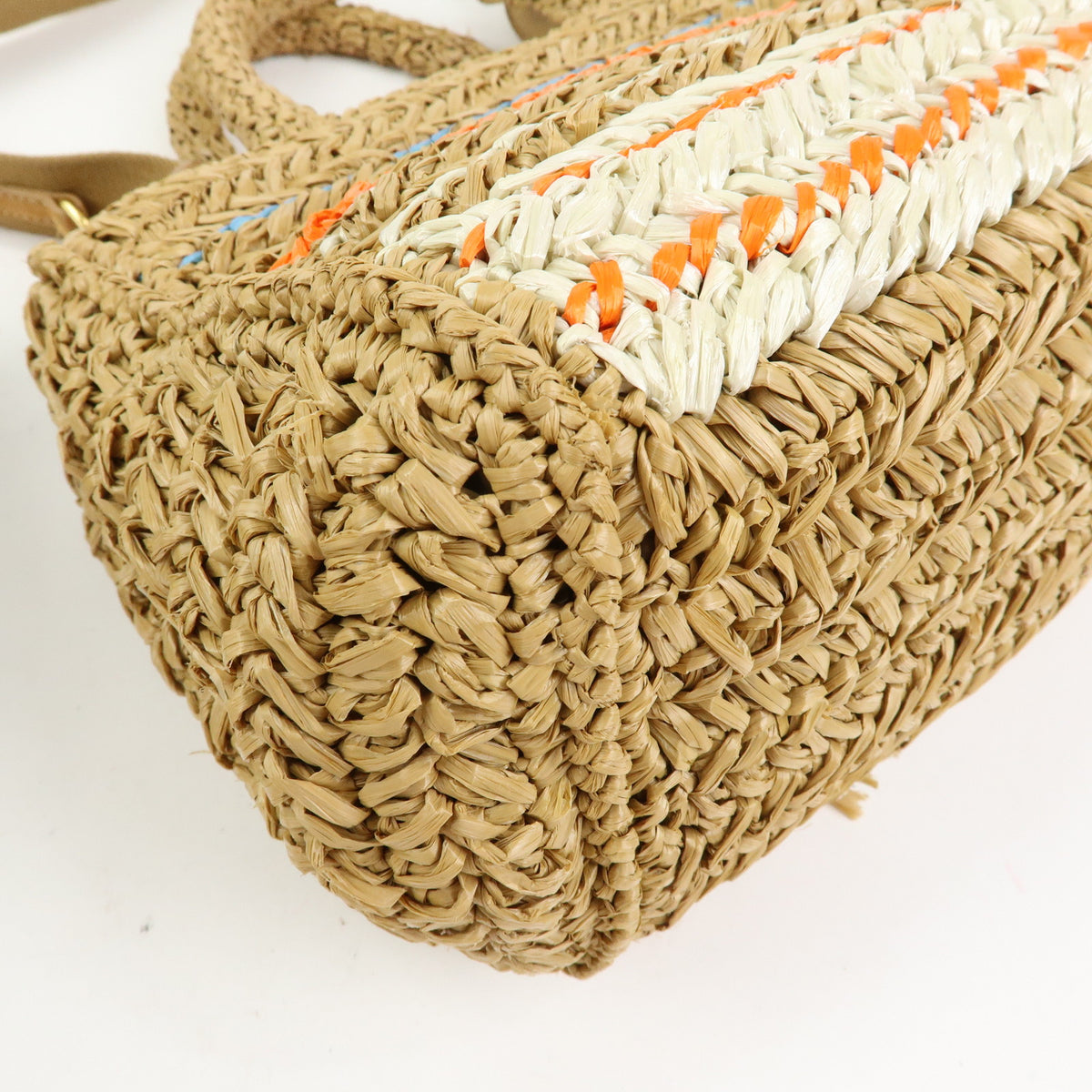 PRADA Canapa Triangle Logo Tricot Raffia 2Way Bag Camel Orange 1BG153