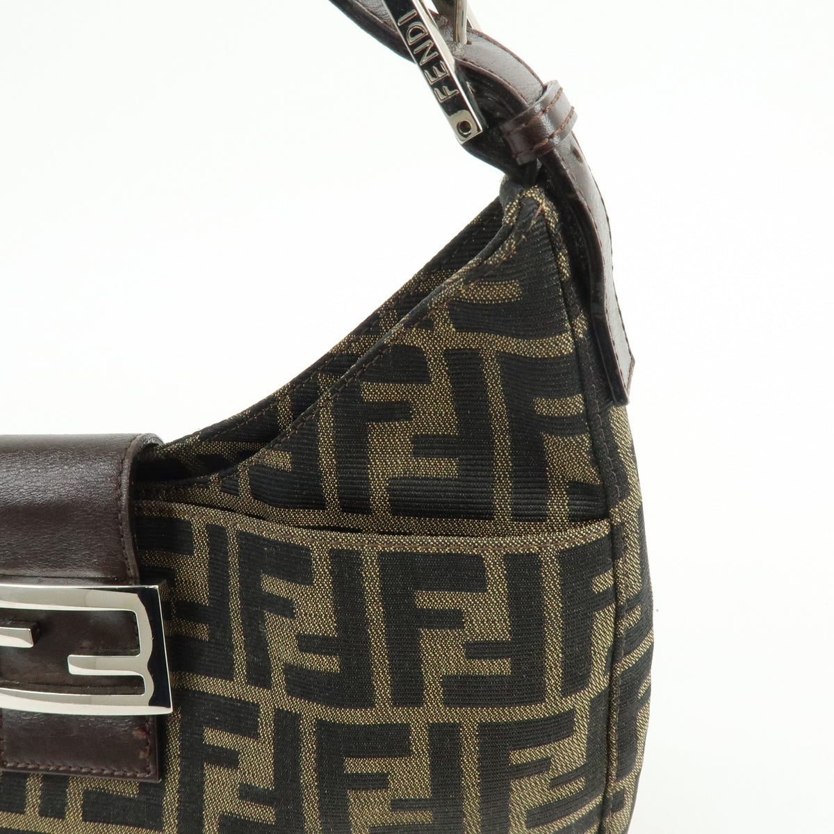 FENDI Zucca Canvas Leather Shoulder Bag Hand Bag Black Brown 26569