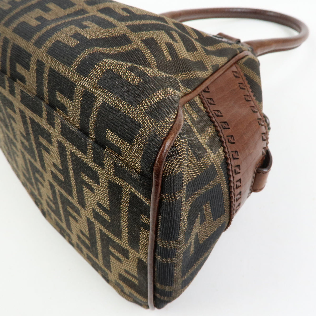 FENDI Etnico Zucca Canvas Leather Tote Bag Shoulder Bag Brown 8BN157