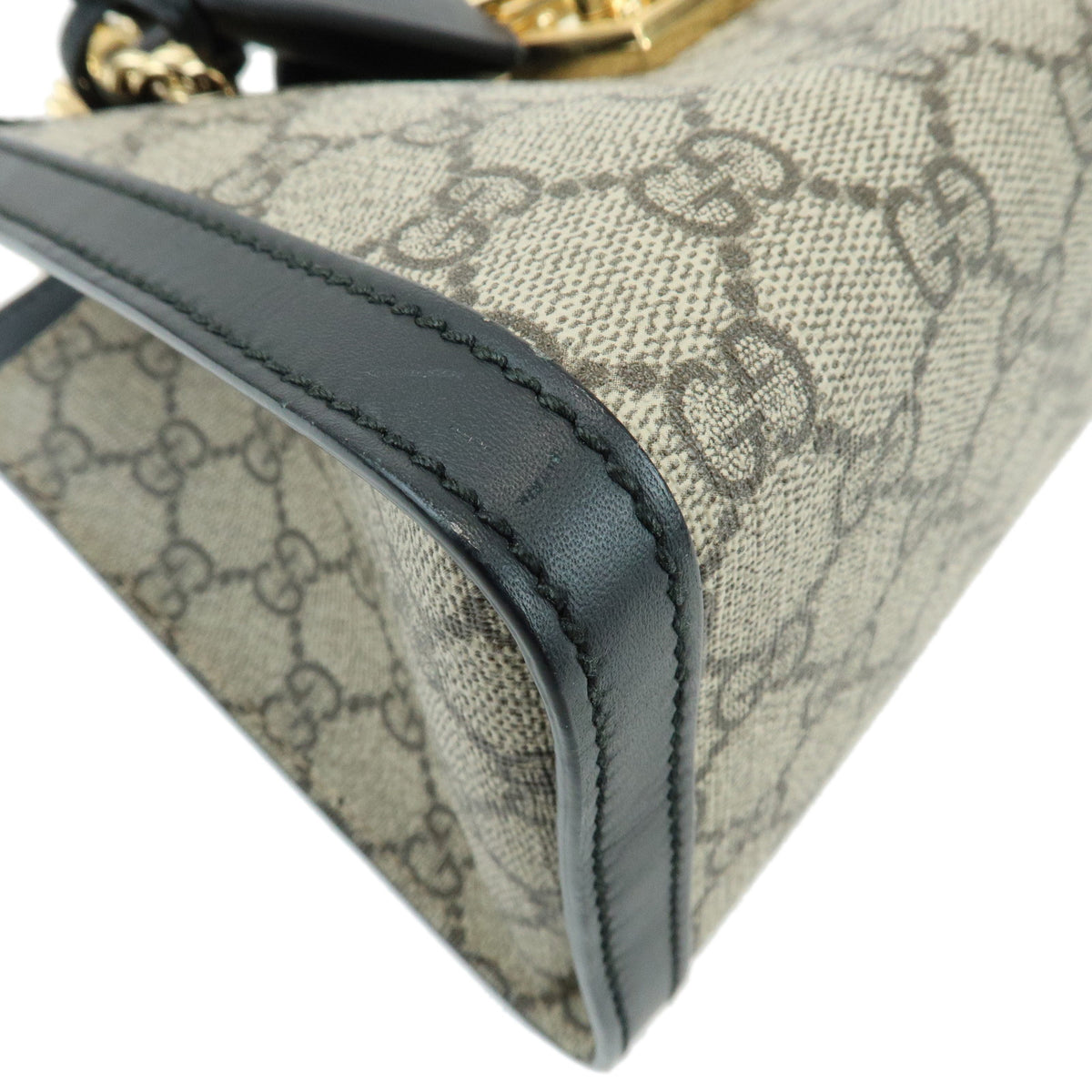 GUCCI Padlock GG Supreme Leather Chain Shoulder Bag Beige Black 498156