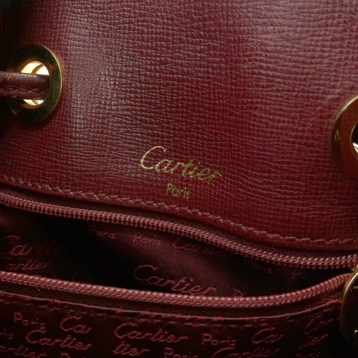 Cartier Must de Cartier Leather Drawstring Shoulder Bag Bordeaux