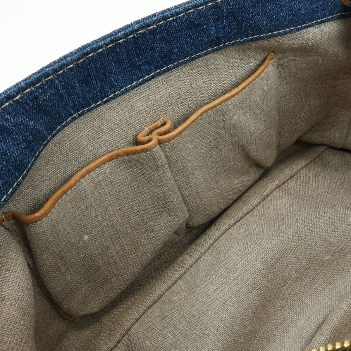 PRADA Front Flap Denim Leather Chain Shoulder Bag Blue Camel BR4659
