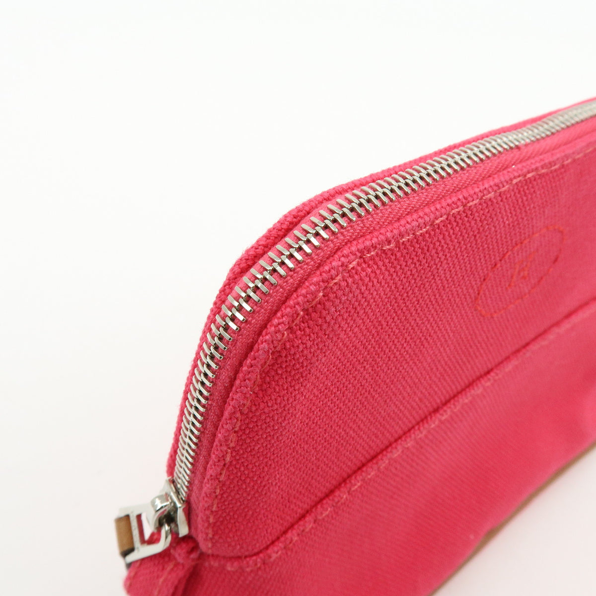 HERMES Cotton Canvas Leather Mini Bolide Pouch Pink Beige