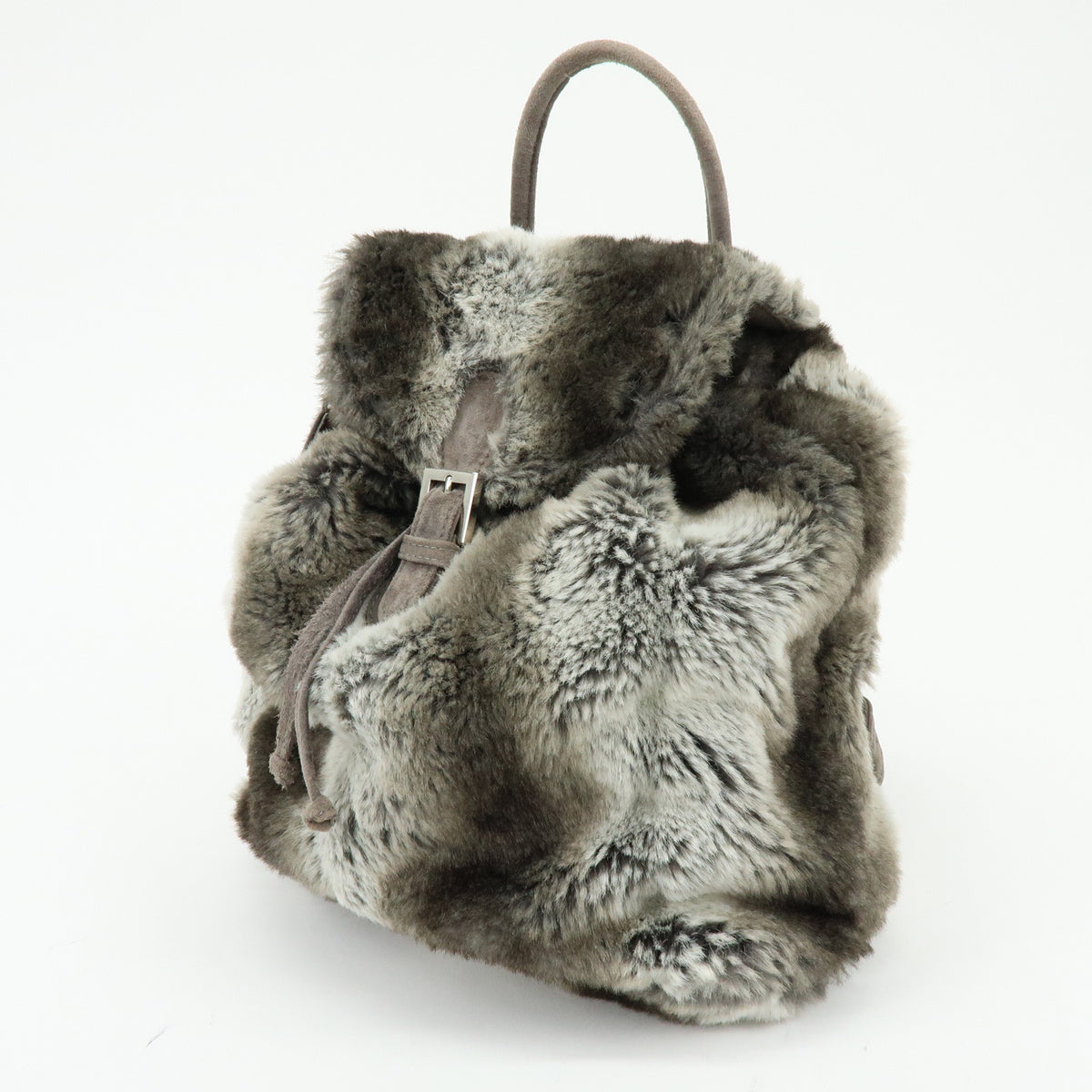 FENDI Zucca Mink like Fur Suede Backpack Rucksuck Gray