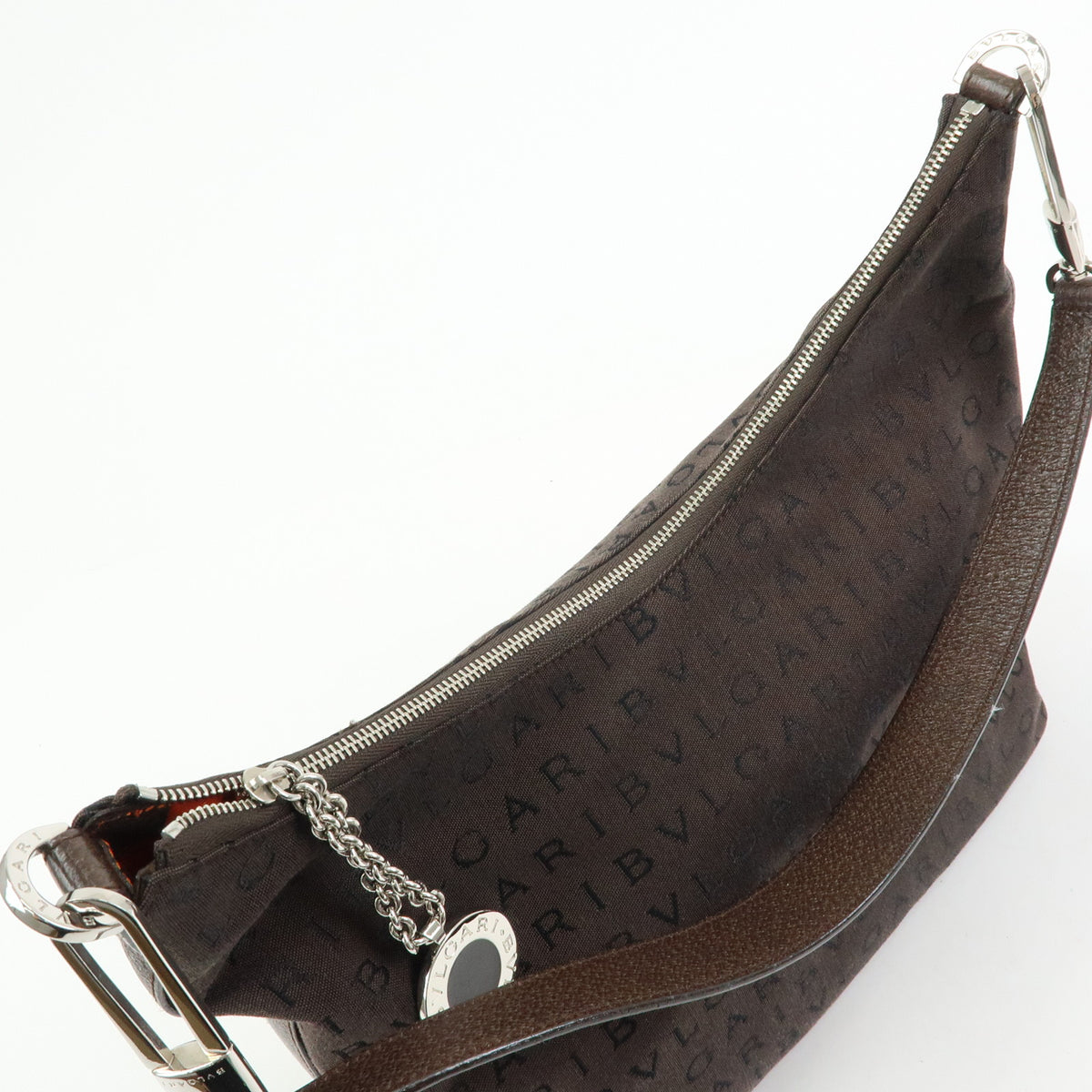 BVLGARI Logomania Canvas Leather Shoulder Bag Hand Bag Brown