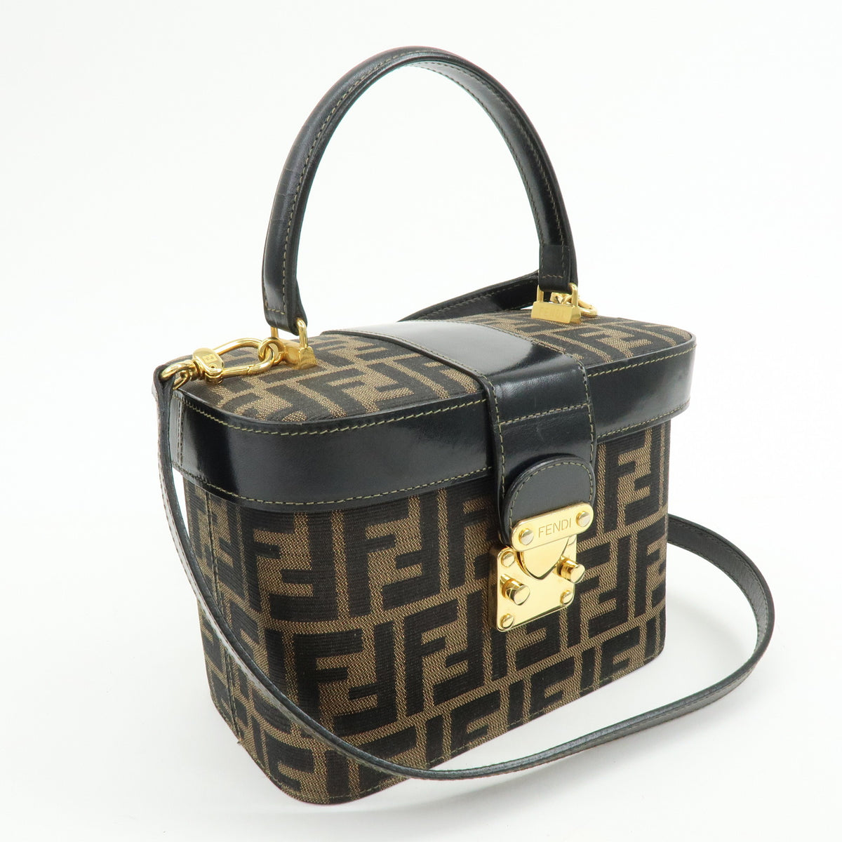 FENDI Zucca Canvas Leather 2Way Vanity Bag Shoulder Bag Brown 09149311