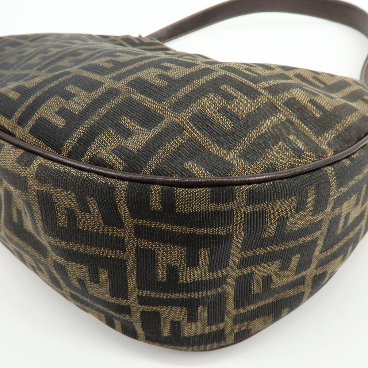 FENDI Zucca Jacquard Canvas Leather Shoulder Bag Hand Bag Brown