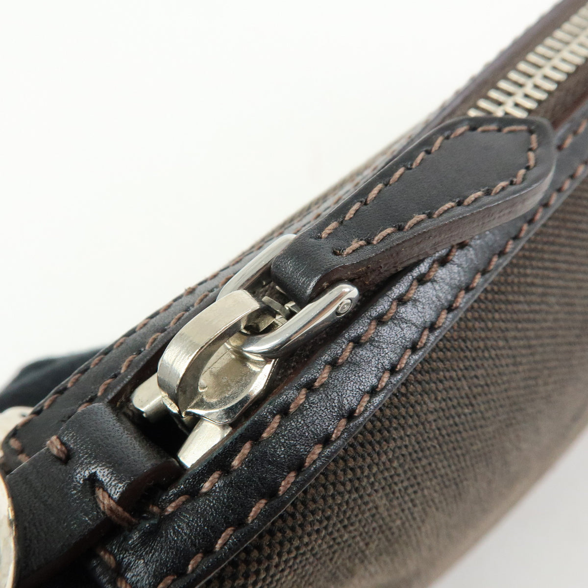 PRADA Logo Jacquard Leather Shoulder Bag Hand Bag Dark Brown