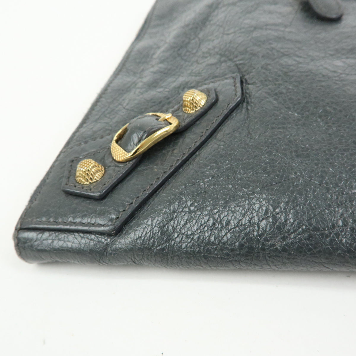 BALENCIAGA City Giant Motor Clutch Bag Leather Pouch Gray 370994