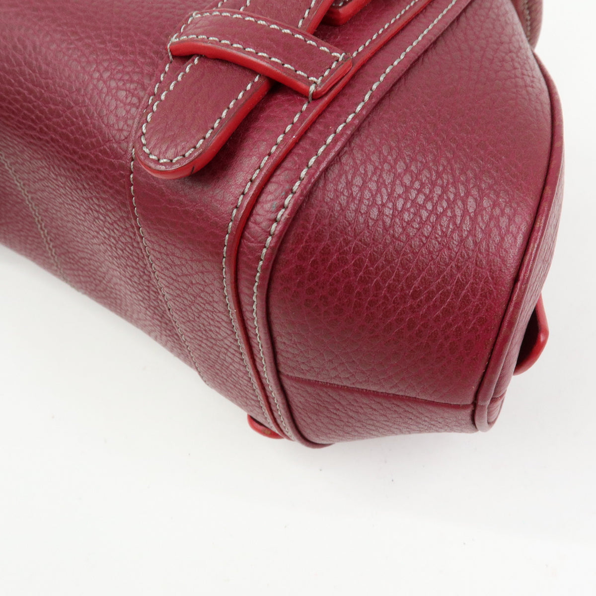 LOEWE Senda Leather Boston Bag Hand Bag Buckle Design Bordeaux