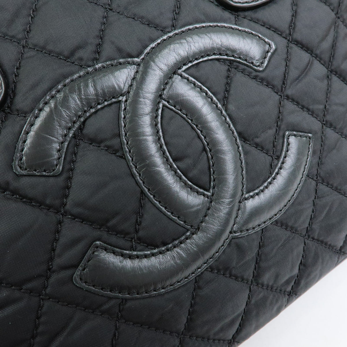CHANEL Paris New York COCO Mark Nylon Leather Tote Bag Black A33100
